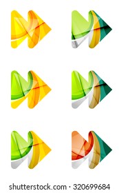 Set of abstract next play arrow icon, business logotype concepts, clean modern geometric design. Created with transparent abstract wave lines