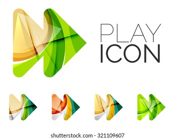 Set of abstract next play arrow icon, business logotype concepts, clean modern geometric design. Created with transparent abstract wave lines