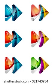 Set of abstract next play arrow icon, business logotype concepts, clean modern geometric design. Created with transparent abstract wave lines