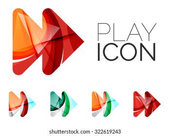 Set of abstract next play arrow icon, business logotype concepts, clean modern geometric design. Created with transparent abstract wave lines