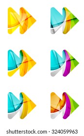 Set of abstract next play arrow icon, business logotype concepts, clean modern geometric design. Created with transparent abstract wave lines