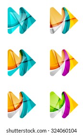 Set of abstract next play arrow icon, business logotype concepts, clean modern geometric design. Created with transparent abstract wave lines