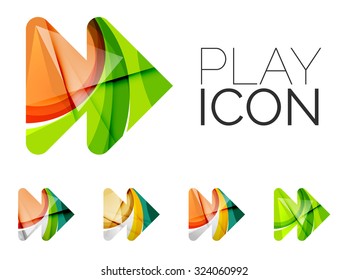 Set of abstract next play arrow icon, business logotype concepts, clean modern geometric design. Created with transparent abstract wave lines
