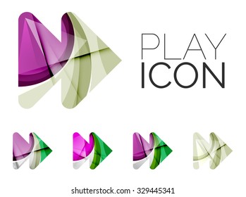 Set of abstract next play arrow icon, business logotype concepts, clean modern geometric design. Created with transparent abstract wave lines