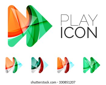 Set of abstract next play arrow icon, business logotype concepts, clean modern geometric design. Created with transparent abstract wave lines