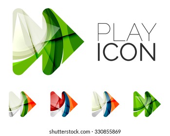 Set of abstract next play arrow icon, business logotype concepts, clean modern geometric design. Created with transparent abstract wave lines