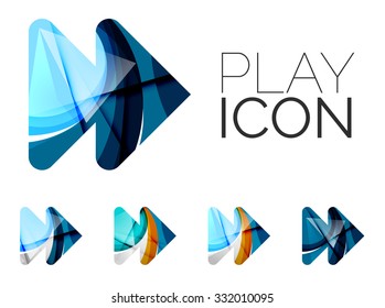 Set of abstract next play arrow icon, business logotype concepts, clean modern geometric design. Created with transparent abstract wave lines