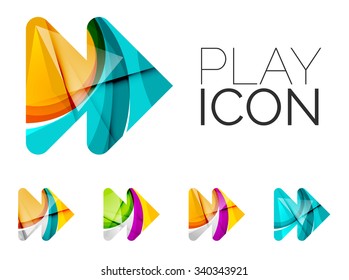 Set of abstract next play arrow icon, business logotype concepts, clean modern geometric design. Created with transparent abstract wave lines