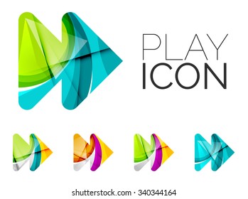 Set of abstract next play arrow icon, business logotype concepts, clean modern geometric design. Created with transparent abstract wave lines