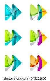 Set of abstract next play arrow icon, business logotype concepts, clean modern geometric design. Created with transparent abstract wave lines