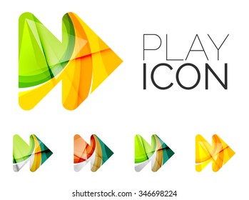 Set of abstract next play arrow icon, business logotype concepts, clean modern geometric design. Created with transparent abstract wave lines