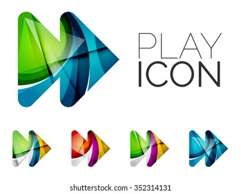 Set of abstract next play arrow icon, business logotype concepts, clean modern geometric design. Created with transparent abstract wave lines