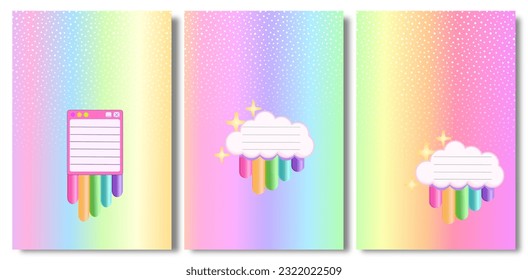 Set Abstrakte Notebook-Cover-Design, Punkte, Regenbogen, Für das Design von Kindern   Bücher, Broschüren, Vorlagen für Schülerkalender. Vektorgrafikgrafik Weiche Pastellfarbe 