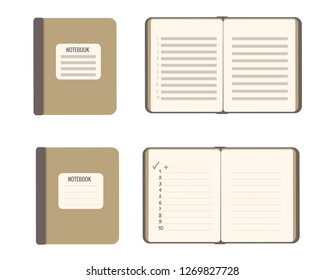 Set abstract notebook my plan. Vector flat illustration isolated on white. List planning