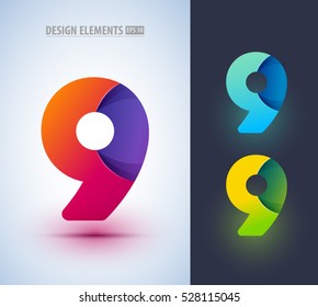 Set of abstract number 9 collection. Can be used for corporate identity, application icon, company logotype, different logo sign designs.