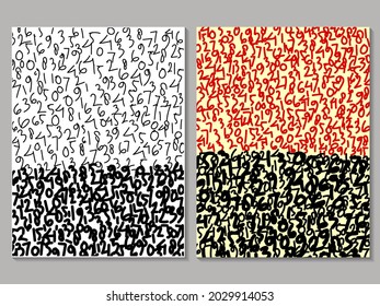 Conjunto de dibujo de fondo de número abstracto,dibujado,gráfico de vector de grifo.