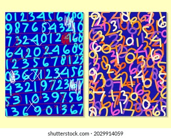 Set of abstract number background drawing,drawn,grunge vector illustration.