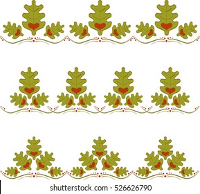 Set of abstract oak borders with heart. Oak border