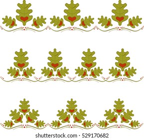 Set of abstract oak borders with heart. Oak border