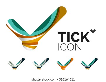 Set of abstract OK and tick icons, business logotype concepts, clean modern geometric design. Created with transparent abstract wave lines