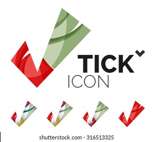 Set von abstrakten OK- und Tick-Icons, Business-Logotype-Konzepte, sauberes modernes geometrisches Design. Mit transparenten abstrakten Wellenlinien erstellt