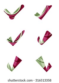 Set of abstract OK and tick icons, business logotype concepts, clean modern geometric design. Created with transparent abstract wave lines