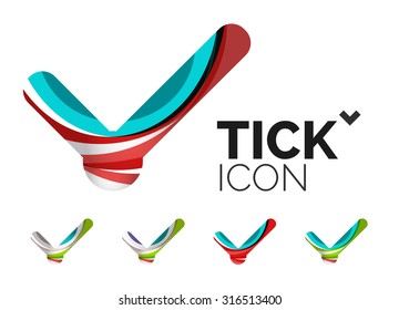 Set of abstract OK and tick icons, business logotype concepts, clean modern geometric design. Created with transparent abstract wave lines