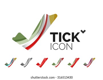 Set von abstrakten OK- und Tick-Icons, Business-Logotype-Konzepte, sauberes modernes geometrisches Design. Mit transparenten abstrakten Wellenlinien erstellt