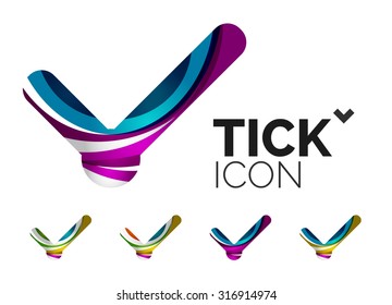 Conjunto de iconos abstractos OK y tick, conceptos de logotipo empresarial, diseño geométrico moderno y limpio. Creado con líneas de onda abstractas transparentes
