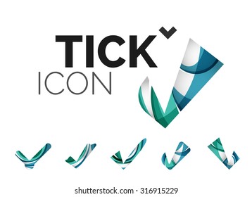 Set von abstrakten OK- und Tick-Icons, Business-Logotype-Konzepte, sauberes modernes geometrisches Design. Mit transparenten abstrakten Wellenlinien erstellt