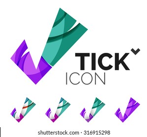 Set of abstract OK and tick icons, business logotype concepts, clean modern geometric design. Created with transparent abstract wave lines