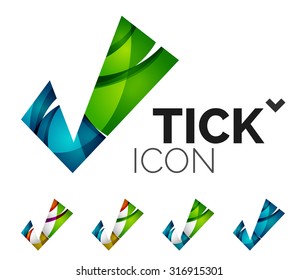 Conjunto de iconos abstractos OK y tick, conceptos de logotipo empresarial, diseño geométrico moderno y limpio. Creado con líneas de onda abstractas transparentes