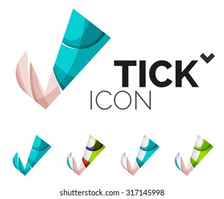 Set of abstract OK and tick icons, business logotype concepts, clean modern geometric design. Created with transparent abstract wave lines