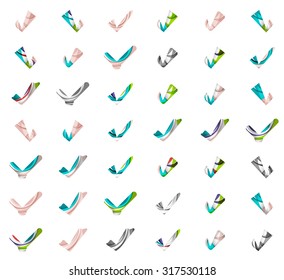 Conjunto de iconos abstractos OK y tick, conceptos de logotipo empresarial, diseño geométrico moderno y limpio. Creado con líneas de onda abstractas transparentes