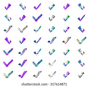 Set of abstract OK and tick icons, business logotype concepts, clean modern geometric design. Created with transparent abstract wave lines
