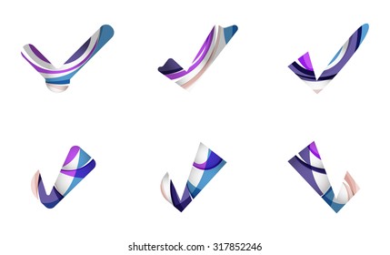 Conjunto de iconos abstractos OK y tick, conceptos de logotipo empresarial, diseño geométrico moderno y limpio. Creado con líneas de onda abstractas transparentes