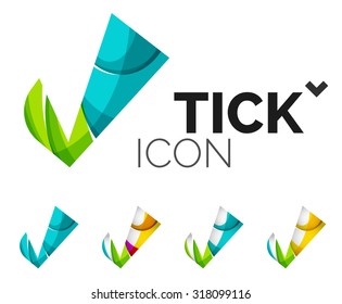 Conjunto de iconos abstractos OK y tick, conceptos de logotipo empresarial, diseño geométrico moderno y limpio. Creado con líneas de onda abstractas transparentes