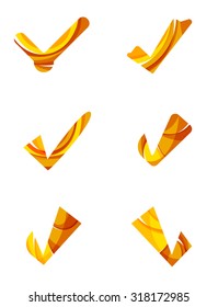 Set of abstract OK and tick icons, business logotype concepts, clean modern geometric design. Created with transparent abstract wave lines