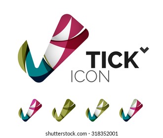 Set of abstract OK and tick icons, business logotype concepts, clean modern geometric design. Created with transparent abstract wave lines