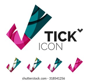 Conjunto de iconos abstractos OK y tick, conceptos de logotipo empresarial, diseño geométrico moderno y limpio. Creado con líneas de onda abstractas transparentes