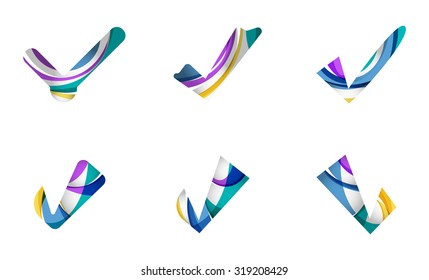 Conjunto de iconos abstractos OK y tick, conceptos de logotipo empresarial, diseño geométrico moderno y limpio. Creado con líneas de onda abstractas transparentes