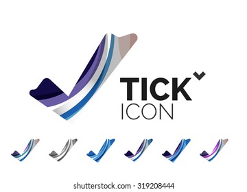 Set von abstrakten OK- und Tick-Icons, Business-Logotype-Konzepte, sauberes modernes geometrisches Design. Mit transparenten abstrakten Wellenlinien erstellt