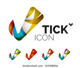 Set von abstrakten OK- und Tick-Icons, Business-Logotype-Konzepte, sauberes modernes geometrisches Design. Mit transparenten abstrakten Wellenlinien erstellt