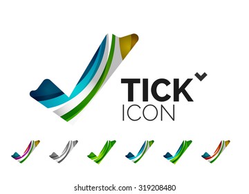 Set von abstrakten OK- und Tick-Icons, Business-Logotype-Konzepte, sauberes modernes geometrisches Design. Mit transparenten abstrakten Wellenlinien erstellt