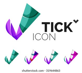 Conjunto de iconos abstractos OK y tick, conceptos de logotipo empresarial, diseño geométrico moderno y limpio. Creado con líneas de onda abstractas transparentes