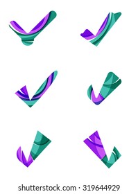 Set of abstract OK and tick icons, business logotype concepts, clean modern geometric design. Created with transparent abstract wave lines