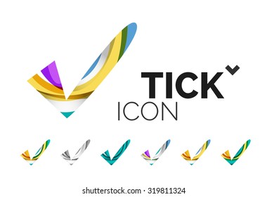 Conjunto de iconos abstractos OK y tick, conceptos de logotipo empresarial, diseño geométrico moderno y limpio. Creado con líneas de onda abstractas transparentes