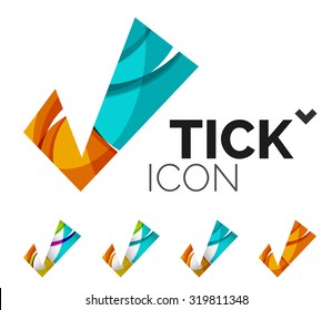Conjunto de iconos abstractos OK y tick, conceptos de logotipo empresarial, diseño geométrico moderno y limpio. Creado con líneas de onda abstractas transparentes