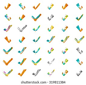 Set von abstrakten OK- und Tick-Icons, Business-Logotype-Konzepte, sauberes modernes geometrisches Design. Mit transparenten abstrakten Wellenlinien erstellt