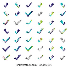 Set von abstrakten OK- und Tick-Icons, Business-Logotype-Konzepte, sauberes modernes geometrisches Design. Mit transparenten abstrakten Wellenlinien erstellt
